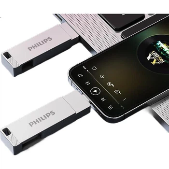 PHILIPS 32GB Type-C USB 3.2 Dual Interface Mobile USB Drive High-Speed Dual Header USB Flash Drive Compatible with Android, Apple, and Laptops 61UT-M Silver