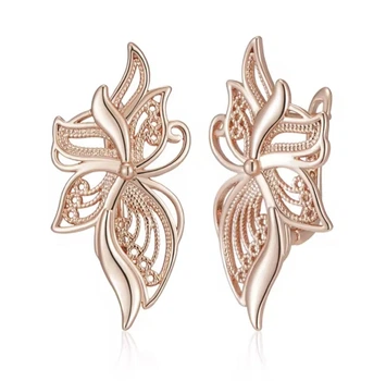 Жіночі сережки метелик ажурний (золото 585п) англійський замок Butterfly Lace GONCHAR & CO. ювелірний сплав
