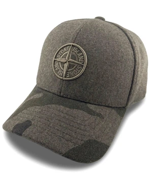 Чоловіча Зимова Бейсболка хакі/камуфляж Stone Island утеплена вовна на флісі з вухами розмір L/XL (60-61 см)