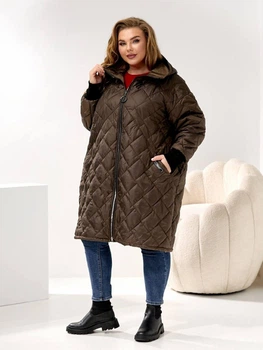 Куртка демісезонна довга з капюшоном жіноча ELFBERG UG-1494 56-58 Шоколадна (2000001019436)