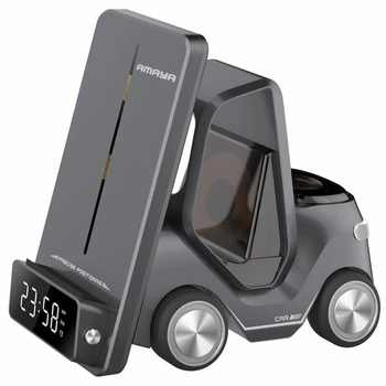 Бездротова зарядна станція Amaya AWC-03 5in1 15W with clock (Gray)