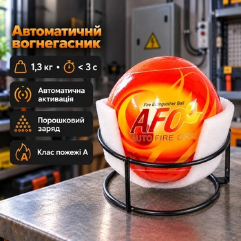 Огнетушитель порошковый автоматический в форме шара, заряд 1,3 кг, площадь тушения 3 м2, от -20 до +60 °C