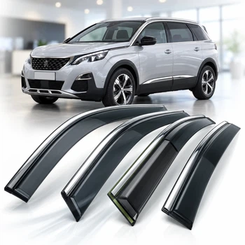 Дефлектори вікон Benke для Peugeot 5008 кросовер 2016-2023 з 3D молдингом із нержавіючої сталі комплект 4 шт (BPG500823-W/S)