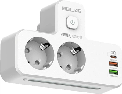 Listwa zasilająca Beline z podświetleniem LED 2xUSB-A/USB-C/2xAC White (5906849664142)