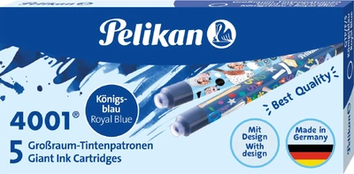 Чорнильні картриджі довгі Pelikan 4001 Fancy Royal Blue сині, такі, що стираються, х 5 шт (4012700338235)