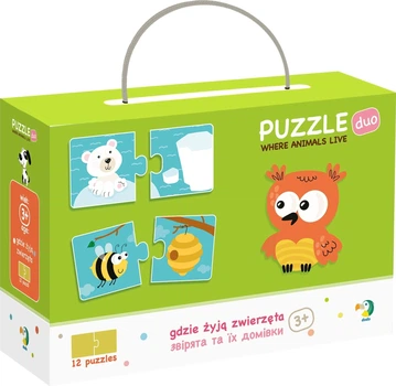 Puzzle DoDo Zwierzątka i ich domki 12 puzzli po 2 elementy 300117 (4820198240189)