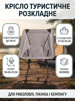 Кресло туристическое раскладное 55х55х70 см для рыбалки кемпинга пикника природы дачи пляжа отдыха компактный складной стул походный из ткани Oxford с металлическим каркасом