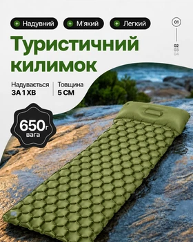 Туристический надувной каремат с подушкой водонепроницаемый компактный матрас для отдыха и кемпинга