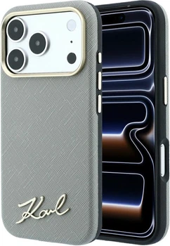 Etui do smartfona Apple iPhone 18 Pro/iPhone 17 Pro Karl Lagerfeld Saffiano Small Script Metal Logo MagSafe Beige (3666339658885)