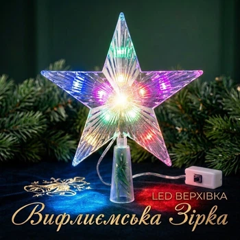 Світлодіодна LED верхівка на ялинку Вифлеємська зірка на батарейках Tree Topper Star Multicolor