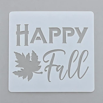 Трафарет для торта кондитерский Happy Fall с кленовым листом для осеннего декора выпечки и десертов 15 на 15 см серый