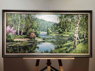 Картина гобеленовая Тихий уголок природы в багетной раме 50x100см. №G367