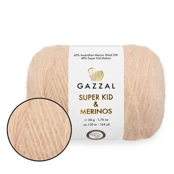 Пряжа Gazzal Super Kid & Merinos, Персик №61278 — 50 г / 150 м, меринос Superwash та супер-кід-мохер для в’язання