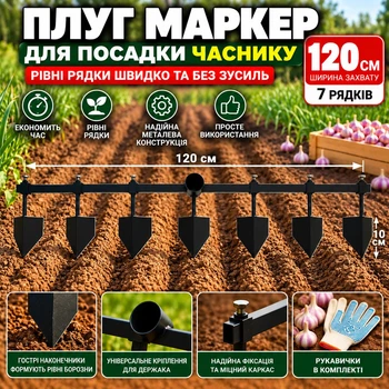 Плуг маркер регульований для посадки часнику та розмітки грядок 120 см на 7 рядків металевий
