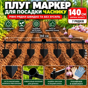Плуг маркер регульований для посадки часнику та розмітки грядок 140 см на 7 рядків металевий
