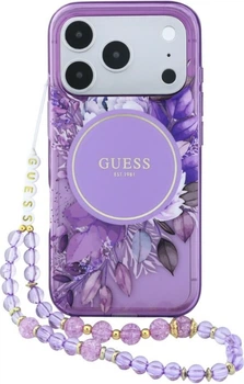 Чохол для смартфона Apple iPhone 18 Pro/iPhone 17 Pro Guess IML Flowers Pearl Strap MagSafe Purple (3666339681265)