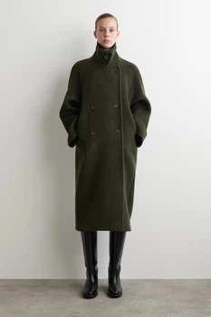Пальто жіноче COS oversized double-breasted wool long coat 1245359004 S Темний зелений