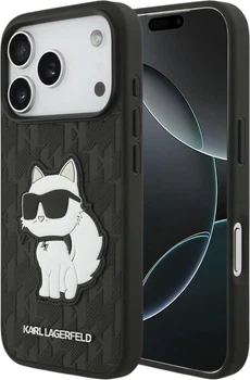 Чохол для смартфона Apple iPhone 18 Pro/iPhone 17 Pro Karl Lagerfeld Saffiano Mono Patch Choupette Black (3666339683580)