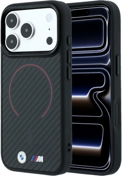 Etui do smartfona Apple iPhone 18 Pro Max/iPhone 17 Pro Max BMW M Kevlar Red Print Ring Metal Logo MagSafe Black (3666339670092)