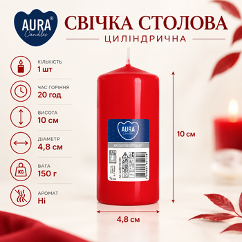Свічка столова циліндр Bispol AURA Candles sw50_100_030 Червоний