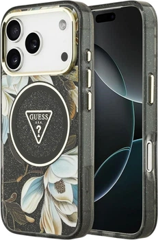 Etui do smartfona Apple iPhone 18 Pro Max/iPhone 17 Pro Max Guess IML Glitter Flowers Triangle MagSafe Black (3666339681296)