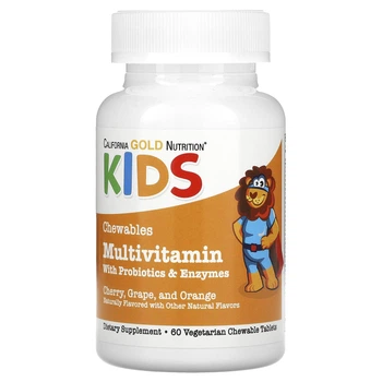 Мультивитамины California Gold Nutrition Chewable Multivitamins with Probiotics & Enzymes for Children 60 вегетарианских жевательных конфет