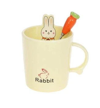 Кружка фарфоровая с ложкой "Rabbit" 380 мл желтый 927-222-1