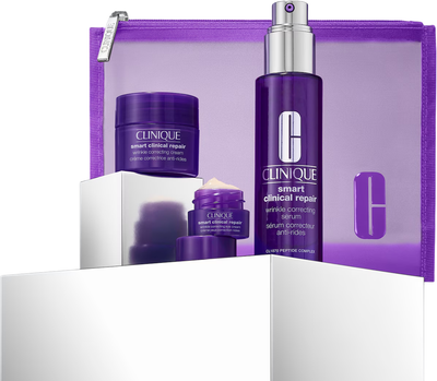 Набір для догляду за обличчям Clinique De-Aging Routine Сироватка для обличчя 50 мл + Крем для обличчя 15 мл + Крем для шкіри навколо очей 5 мл + Косметичка (192333320907)