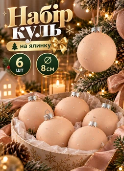 Набор новогодних шаров на елку 6 шт 8 см новогодние игрушки елочные шары на елку Пудра
