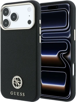 Etui do smartfona Apple iPhone 18 Pro/iPhone 17 Pro Guess Grained Round Strass Logo MagSafe Black (3666339653781)