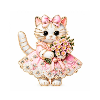 Брошь BROCHE Животные Кошечка с букетом цветов розовая BRBF115672