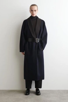 Пальто жіноче COS double-faced wool shawl-collar coat 1304521001 M Синій коричневий