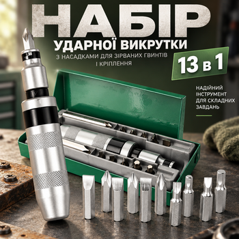 Набор ударной отвертки 13 в 1 с насадками для сорванных винтов и крепежа ручной инструмент