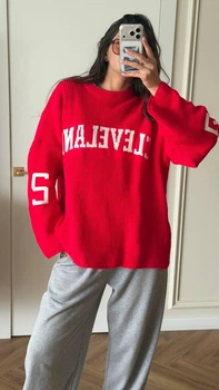 Женский светр красный с надписью кофта классическая EME STUDIOS Oversize (409641)