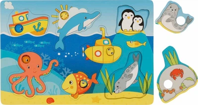 Puzzle drewniane z uchwytami Goki Zwierzęta morskie z tłem 7 elementów (5210711)