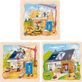 Puzzle drewniane 3-warstwowe Goki Budowa domu 35 elementów (5220014)