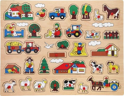 Puzzle drewniane z uchwytami Playwood Farma ekstra duży 32 elementy (2490434)