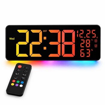 Электронные настенные часы 6669R с RGB-подсветкой будильником и пультом