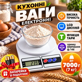 Ваги кухонні електронні для кухні до 7 кг харчові для продуктів готування випічки та кави з функцією тара Electronic Kitchen Scale sf400