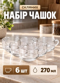 Набор чашек для чая и кофе 6 шт по 270 мл кружки стеклянные на подарок