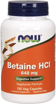 Бетаин Now Foods HCL 648 мг 120 гелевых капсул (733739029386)