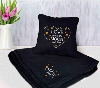 Набір плед та подушка "Love you to the moon and back" 150×145 см, 30×30 см Чорний (ПП13)