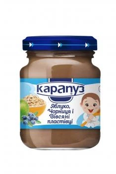 Пюре Карапуз Яблоко, черника и овсяные хлопья, 125 г (236989)