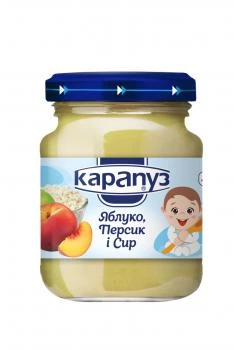 Пюре Карапуз Яблоко, персик и творог, 125 г (236997)