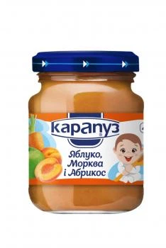 Пюре Карапуз Румяные щечки с яблоком, морковью и абрикосом, 125 г (237005)