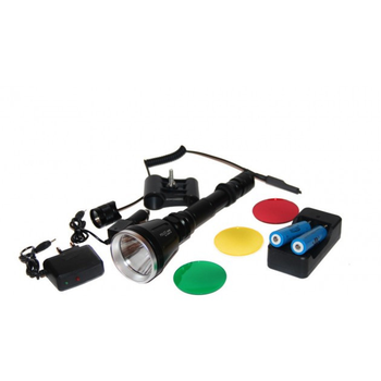 Фонарь Bailong охотничий подствольный с выносной кнопкой и цветными фильтрами 24,4см Черный (BL-Q2888-T6)