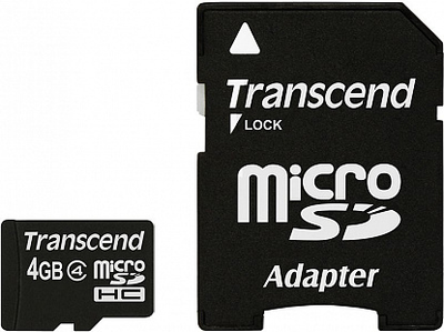 Карта памяти Transcend microSDHC class 4 SD adapter 4Gb Black
