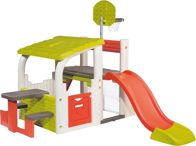Centrum gier Smoby Toys Entertainment z koszem do koszykówki, bramką do piłki nożnej, zjeżdżalnią (7600840203)