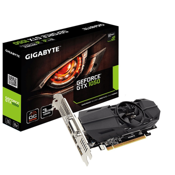 Видеокарта GeForce GTX1050 OC Gigabyte 3Gb DDR5 96bit DVI/2xHDMI/DP 1569/7008 MHz Low Profile GVN1050OC3GL