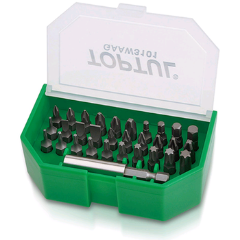 Комплект бит для шуруповерта 31ед. 1/4" SL;PH;PZ;TORX;HEX + магнитный держатель Toptul 000257679